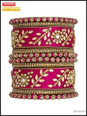 Traditional Bridal Silk Thread Faux Stone Bangle Set